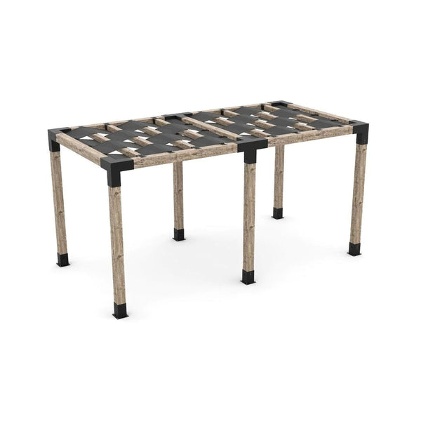 Toja Grid Double Pergola Kit with Wave Shades for 6x6 Wood Posts, 8' x 16' -Graphite