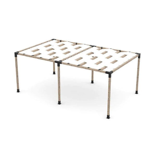 Toja Grid Double Pergola Kit with Wave Shades for 4x4 Wood Posts, 12' x 20' -White