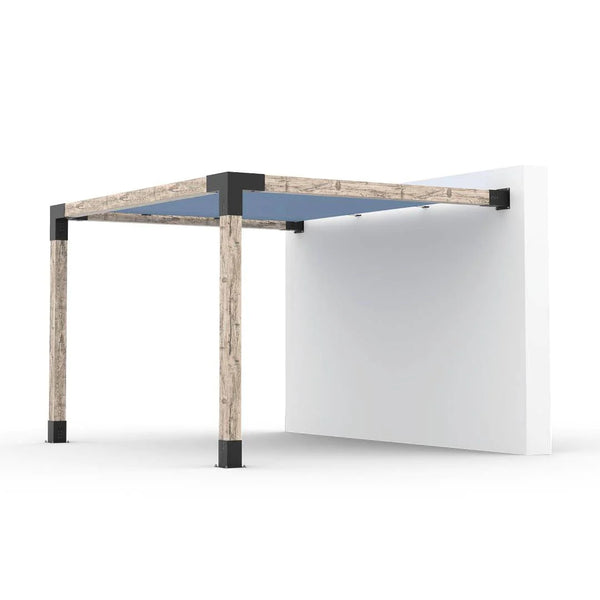 Toja Grid Wall Mount Pergola Kit With SHADE SAIL for 6x6 Wood Posts, 12' x 12' -Denim