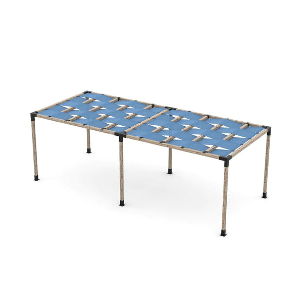 Toja Grid Double Pergola Kit with Wave Shades for 4x4 Wood Posts, 10' x 24' -Denim