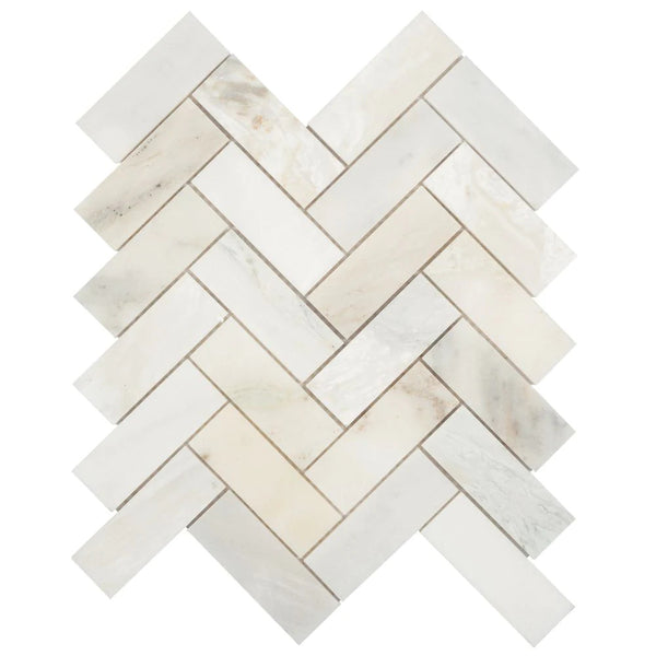 Enigma Sabbia Bianco 1.5-inch x 4-inch Herringbone Polished Marble Mosaics