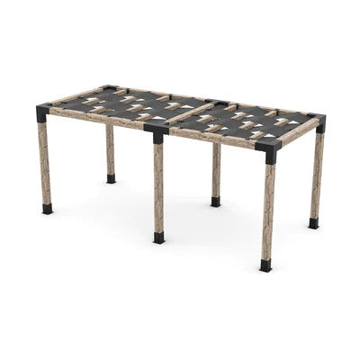 Toja Grid Double Pergola Kit with Wave Shades for 6x6 Wood Posts, 8' x 18' -Graphite