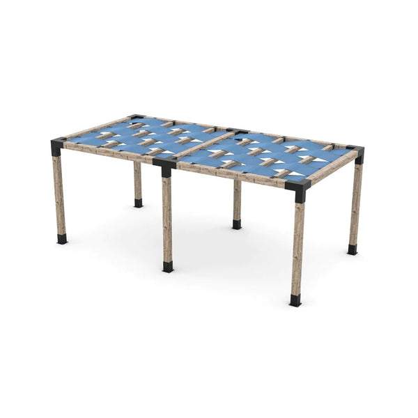 Toja Grid Double Pergola Kit with Wave Shades for 6x6 Wood Posts, 10' x 20' -Denim