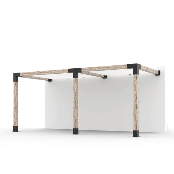 Toja Grid Double Wall Mount Pergola with 2 SHADE SAILS for 6x6 Wood Posts, 8' x 18' -White