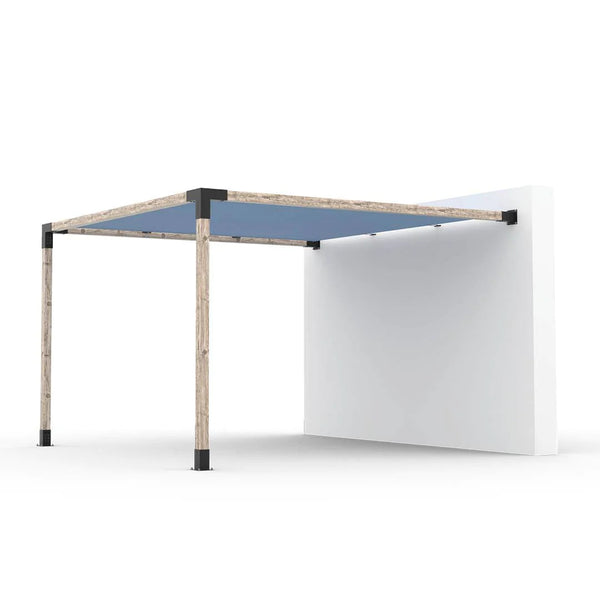 Toja Grid Wall Mount Pergola Kit with SHADE SAIL for 4x4 Wood Posts, 12' x 12' -Denim