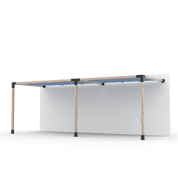 Toja Grid Double Wall Mount Pergola Kit with 2 SHADE SAILS for 4x4 Wood Posts, 8' x 22' -Denim