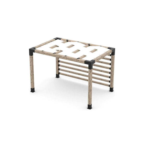 Toja Grid Pergola Kit with 4x4 KNECT Post Wall and Wave Shades for 6x6 Wood Posts, 8' x 12' -White