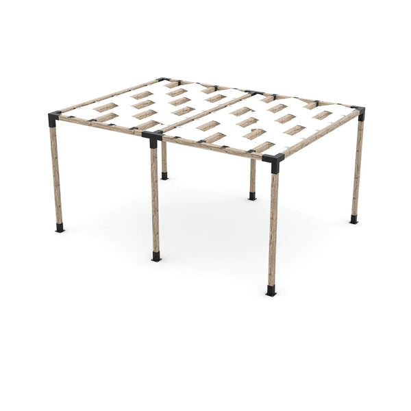 Toja Grid Double Pergola Kit with Wave Shades for 4x4 Wood Posts, 12' x 16' -White