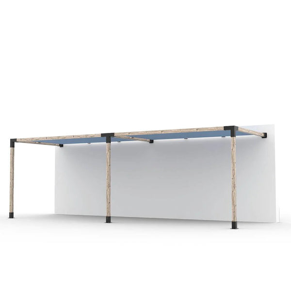 Toja Grid Double Wall Mount Pergola Kit with 2 SHADE SAILS for 4x4 Wood Posts, 8' x 24' -Denim