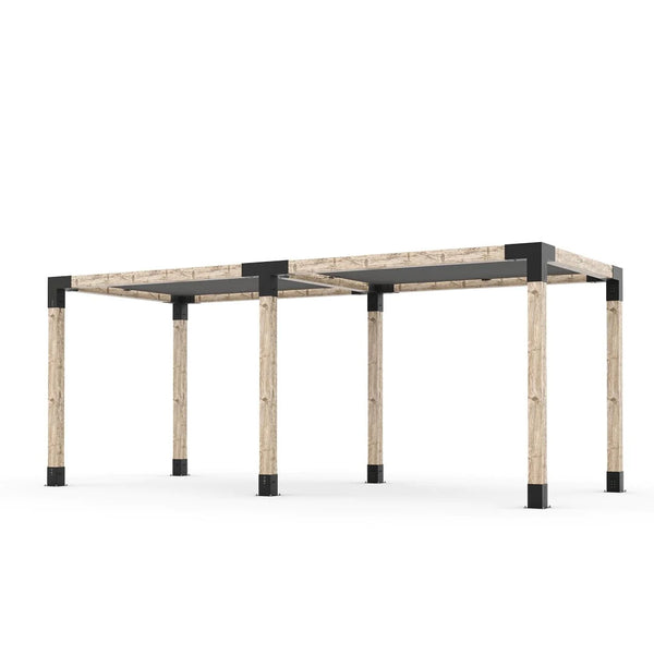 Toja Grid Double Pergola Kit with 2 SHADE SAILS for 6x6 Wood Posts, 8' x 20' -Graphite