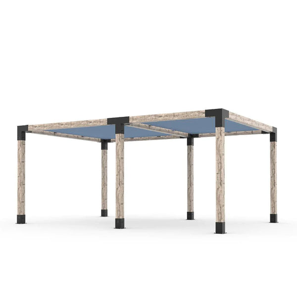 Toja Grid Double Pergola Kit with 2 SHADE SAILS for 6x6 Wood Posts, 12' x 18' -Denim