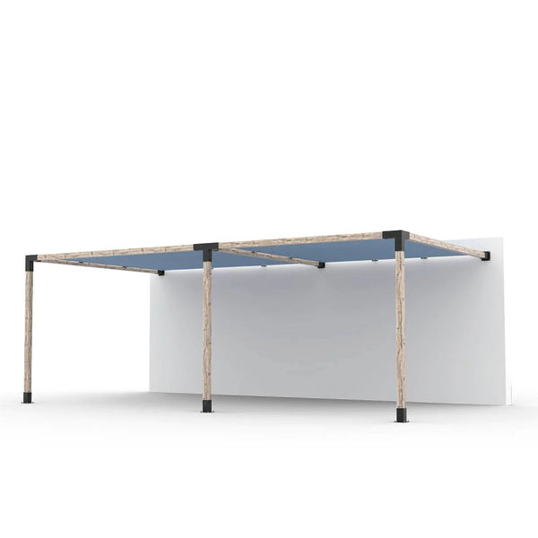 Toja Grid Double Wall Mount Pergola Kit with 2 SHADE SAILS for 4x4 Wood Posts, 12' x 22' -Denim