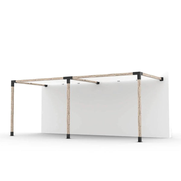 Toja Grid Double Wall Mount Pergola Kit with 2 SHADE SAILS for 4x4 Wood Posts, 8' x 20' -White