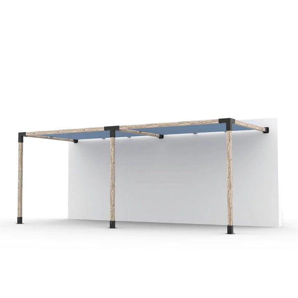 Toja Grid Double Wall Mount Pergola Kit with 2 SHADE SAILS for 4x4 Wood Posts, 8' x 20' -Denim