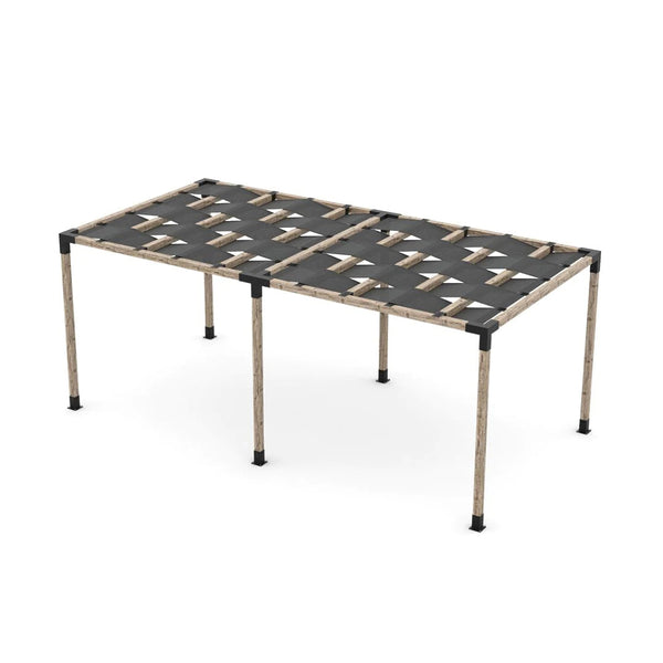 Toja Grid Double Pergola Kit with Wave Shades for 4x4 Wood Posts, 10' x 20' -Graphite