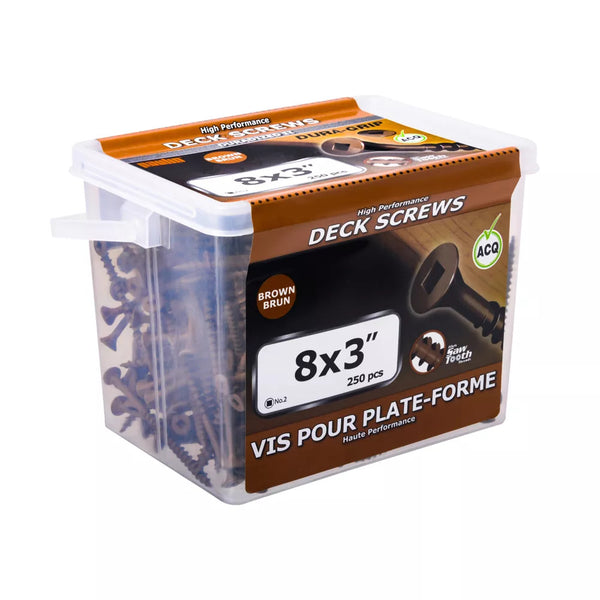 #8 x 3-inch Square Drive Flat Head Deck Screw UNC in Brown - 250pcs