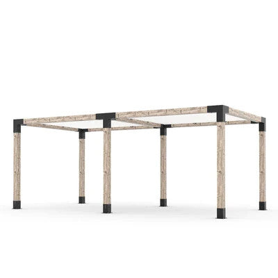 Toja Grid Double Pergola Kit with 2 SHADE SAILS for 6x6 Wood Posts, 10' x 20' -White