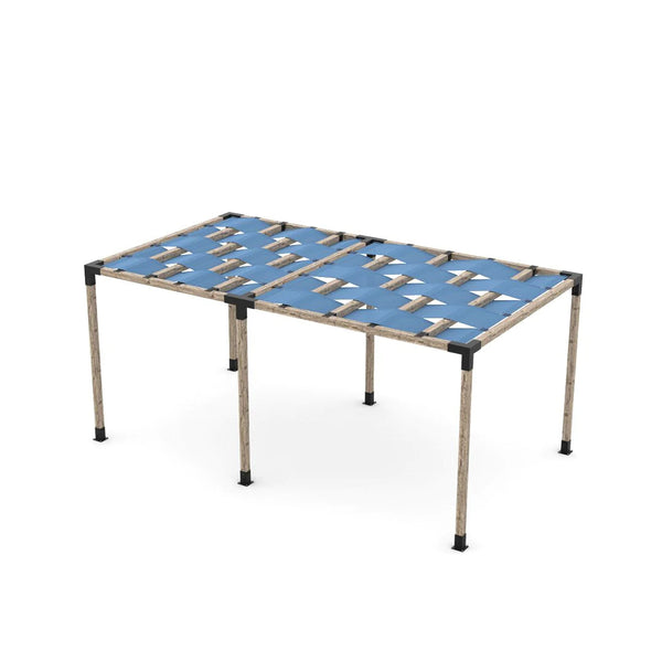 Toja Grid Double Pergola Kit with Wave Shades for 4x4 Wood Posts, 10' x 18' -Denim
