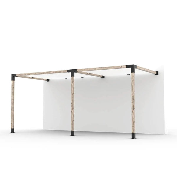 Toja Grid Double Wall Mount Pergola Kit with 2 SHADE SAILS for 4x4 Wood Posts, 8' x 18' -White