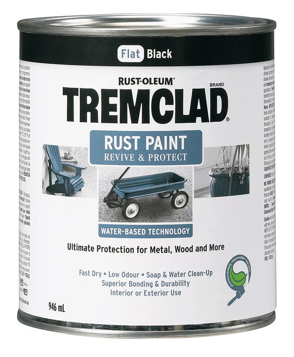 TREMCLAD Water-Based Rust Paint In Flat Black, 946 mL