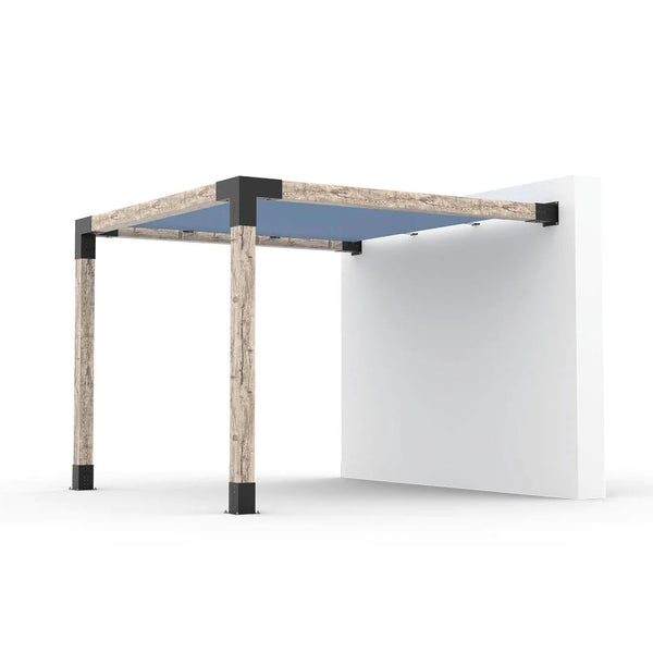 Toja Grid Wall Mount Pergola Kit With SHADE SAIL for 6x6 Wood Posts, 10' x 10' -Denim