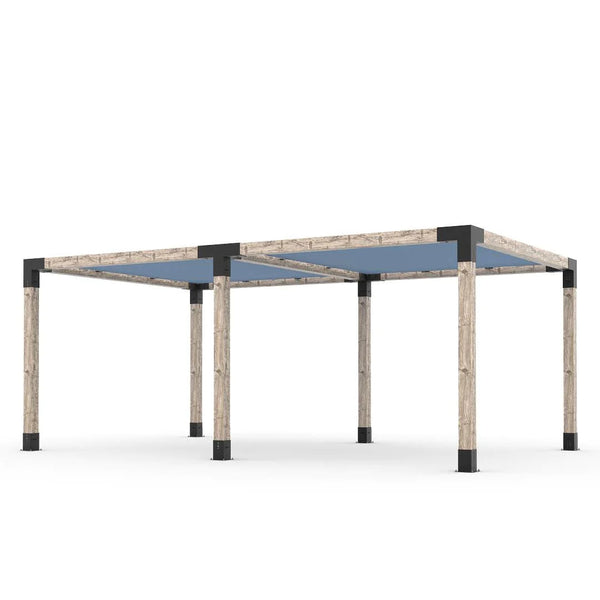 Toja Grid Double Pergola Kit with 2 SHADE SAILS for 6x6 Wood Posts, 12' x 20' -Denim