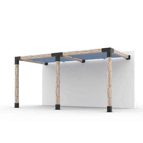 Toja Grid Double Wall Mount Pergola with 2 SHADE SAILS for 6x6 Wood Posts, 8' x 16' -Denim