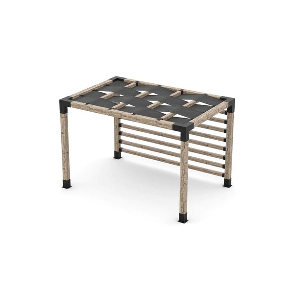 Toja Grid Pergola Kit with 4x4 KNECT Post Wall and Wave Shades for 6x6 Wood Posts, 8' x 12' -Graphite