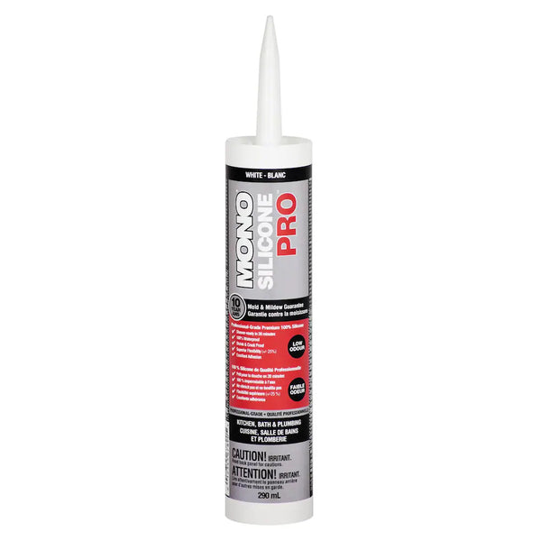 MONO Silicone PRO 290mL Premium Silicone Rubber Kitchen & Bath Sealant in White