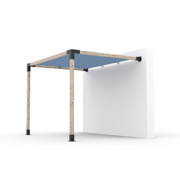 Toja Grid Wall Mount Pergola Kit with SHADE SAIL for 4x4 Wood Posts, 8' x 10' -Denim