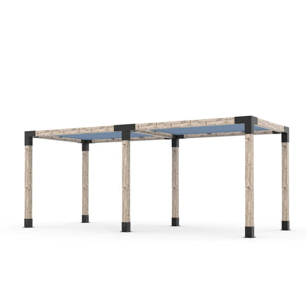 Toja Grid Double Pergola Kit with 2 SHADE SAILS for 6x6 Wood Posts, 8' x 20' -Denim
