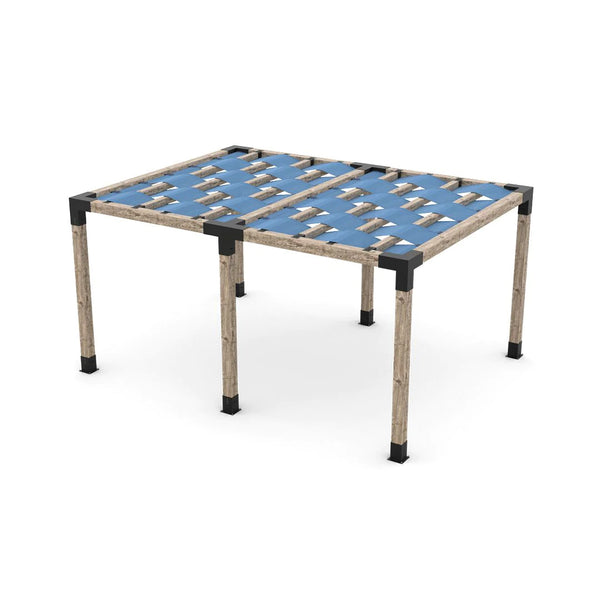 Toja Grid Double Pergola Kit with Wave Shades for 6x6 Wood Posts, 12' x 16' -Denim