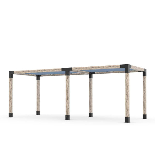 Toja Grid Double Pergola Kit with 2 SHADE SAILS for 6x6 Wood Posts, 8' x 22' -Denim