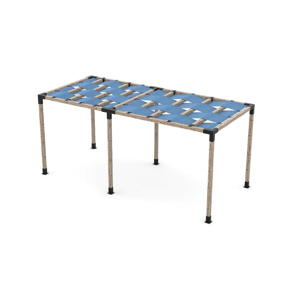 Toja Grid Double Pergola Kit with Wave Shades for 4x4 Wood Posts, 8' x 18' -Denim