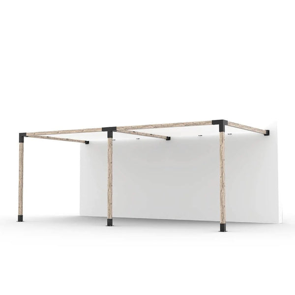 Toja Grid Double Wall Mount Pergola Kit with 2 SHADE SAILS for 4x4 Wood Posts, 10' x 20' -White