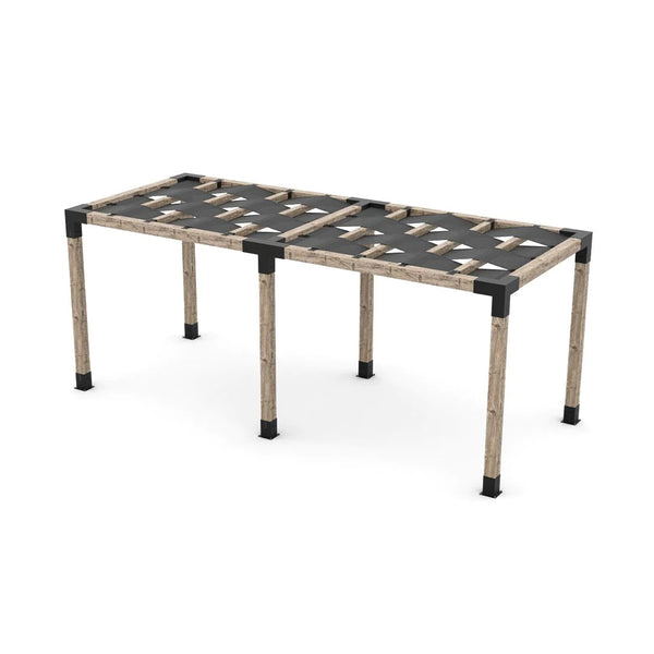 Toja Grid Double Pergola Kit with Wave Shades for 6x6 Wood Posts, 8' x 20' -Graphite