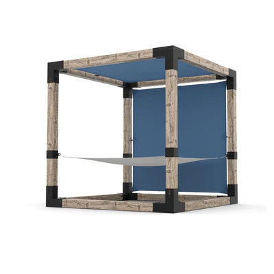 Toja Grid 2 Person HAMMOCK Kit with 2 SHADE SAIL for 6x6 Wood Posts With White Hammock And Denim Shade