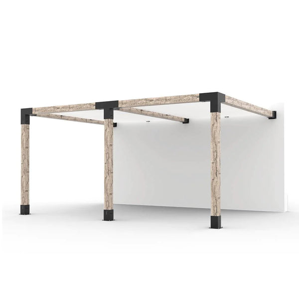 Toja Grid Double Wall Mount Pergola with 2 SHADE SAILS for 6x6 Wood Posts, 12' x 16' -White