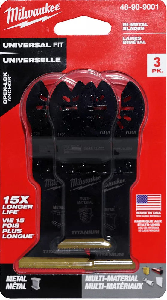 Milwaukee Tool Variety Pack Titanium Coated Bi-Metal Oscillating Multi Tool Blade (3 Pack)