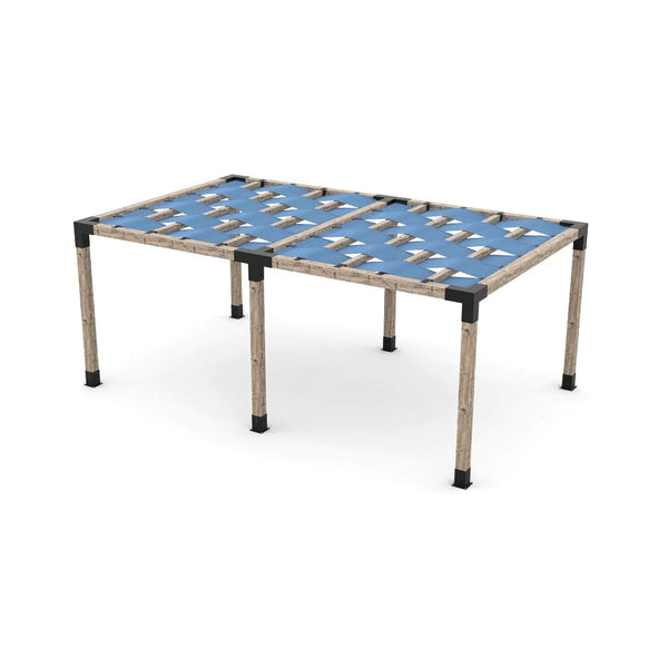 Toja Grid Double Pergola Kit with Wave Shades for 6x6 Wood Posts, 12' x 20' -Denim
