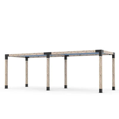 Toja Grid Double Pergola Kit with 2 SHADE SAILS for 6x6 Wood Posts, 8' x 24' -Denim