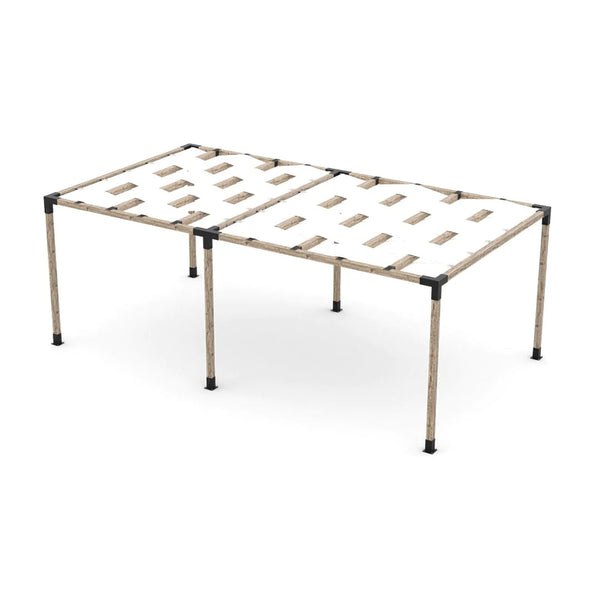Toja Grid Double Pergola Kit with Wave Shades for 4x4 Wood Posts, 12' x 24' -White