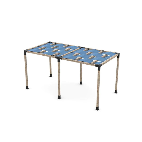 Toja Grid Double Pergola Kit with Wave Shades for 4x4 Wood Posts, 8' x 16' -Denim
