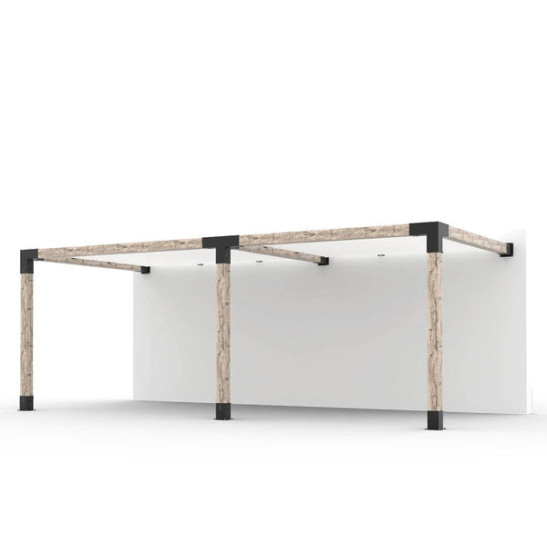 Toja Grid Double Wall Mount Pergola with 2 SHADE SAILS for 6x6 Wood Posts, 10' x 22' -White