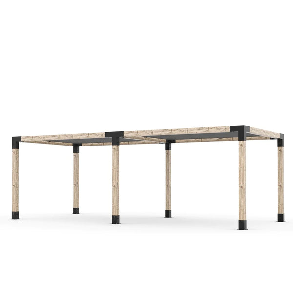 Toja Grid Double Pergola Kit with 2 SHADE SAILS for 6x6 Wood Posts, 10' x 24' -Graphite