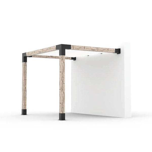Toja Grid Wall Mount Pergola Kit With SHADE SAIL for 6x6 Wood Posts, 8' x 12' -White