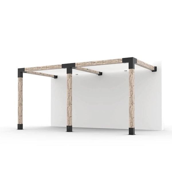 Toja Grid Double Wall Mount Pergola with 2 SHADE SAILS for 6x6 Wood Posts, 8' x 16' -White