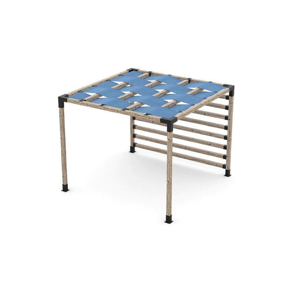 Toja Grid Pergola Kit with 4x4 KNECT Post Wall and Wave Shades for 4x4 Wood Posts, 10' x 10' -Denim