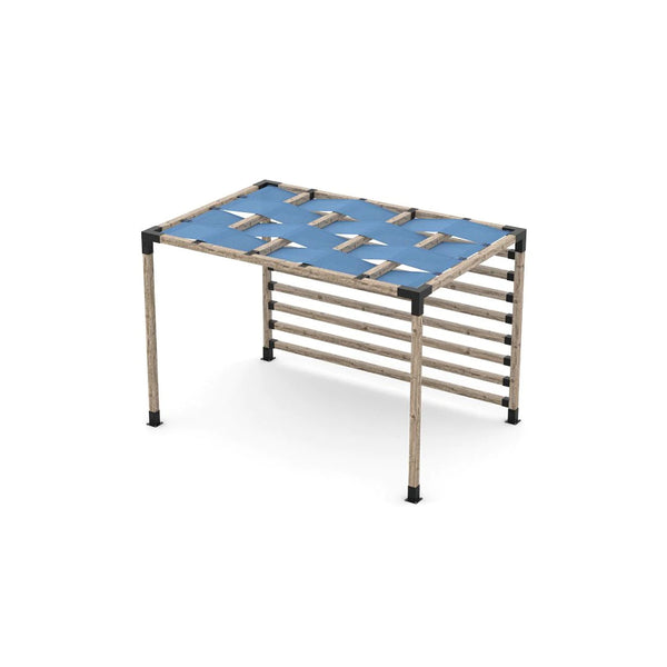Toja Grid Pergola Kit with 4x4 KNECT Post Wall and Wave Shades for 4x4 Wood Posts, 8' x 12' -Denim