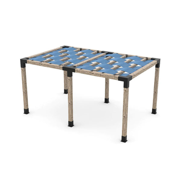Toja Grid Double Pergola Kit with Wave Shades for 6x6 Wood Posts, 10' x 16' -Denim